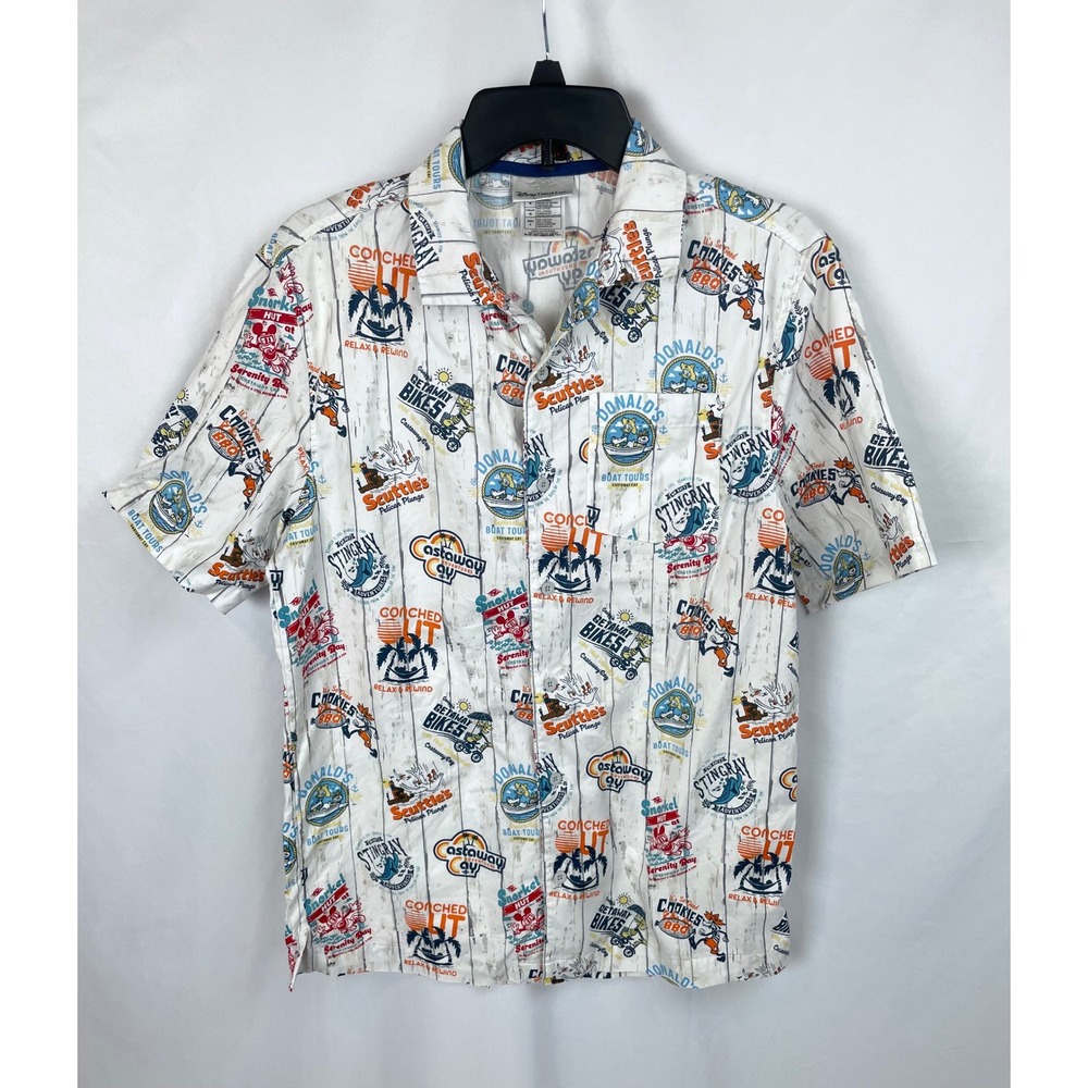 Disney Cruise Line Men Small Castaway Cay‎ Short Sleeve Button Up Shirt Flaw